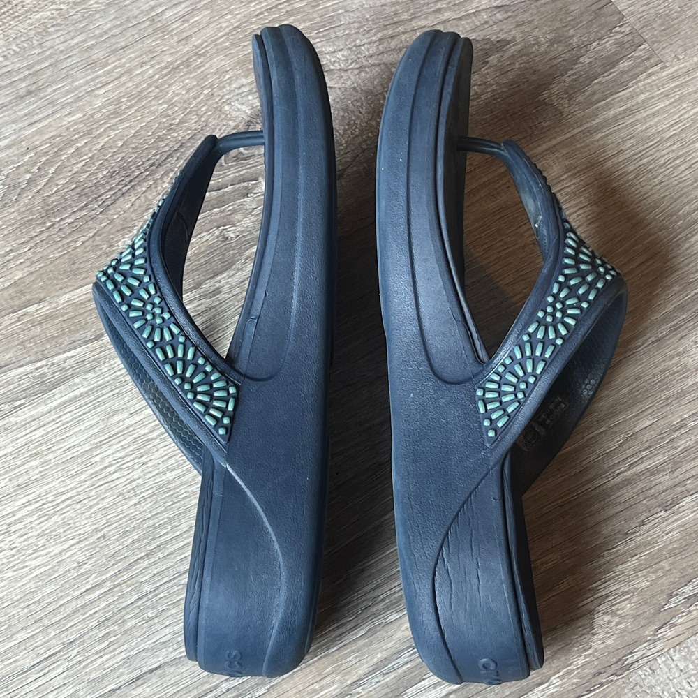 Crocs Monteray Wedge Sandals‎ Beaded Embellished Navy Turquoise Womens 7 - Picture 5 of 8